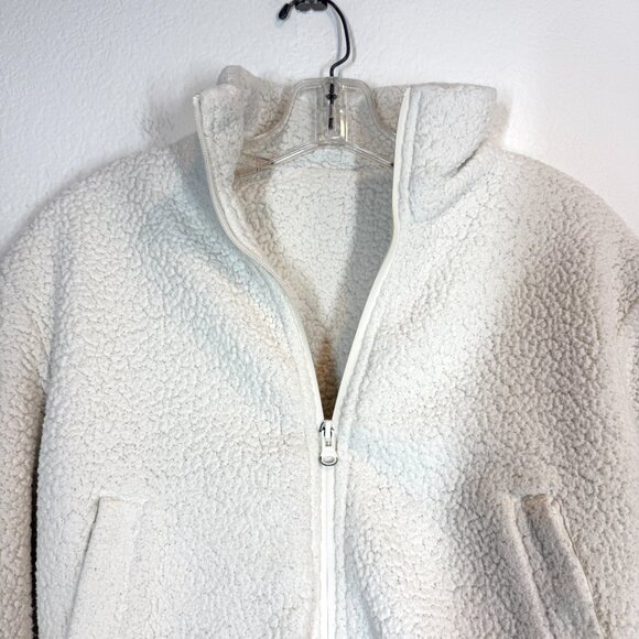 Alo Yoga Teddy Sherpa Crop Zip Jacket Bomber Ivory Winter White XS - Picture 5 of 13